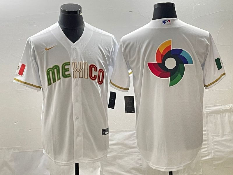 Men 2023 World Cub Mexico Blank White gold Nike MLB Jersey8